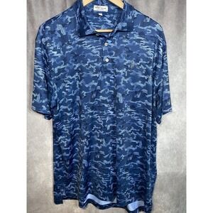 Peter Millar Summer Comfort Polo Shirt Mens L Blue Camo Golf Stretch Performance
